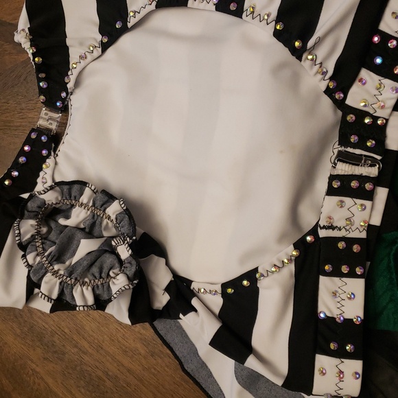 Striped Black and White Kids Dance  Costume Rhinestones Beetlejuice Waistress - Picture 13 of 16